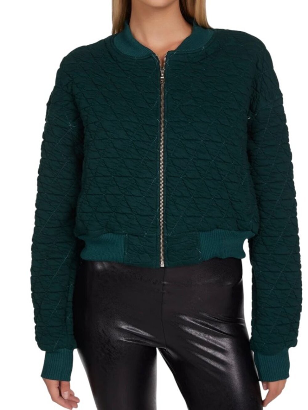Michael Lauren Isiah Evergreen Quilted Cropped Bomber Jacket L
